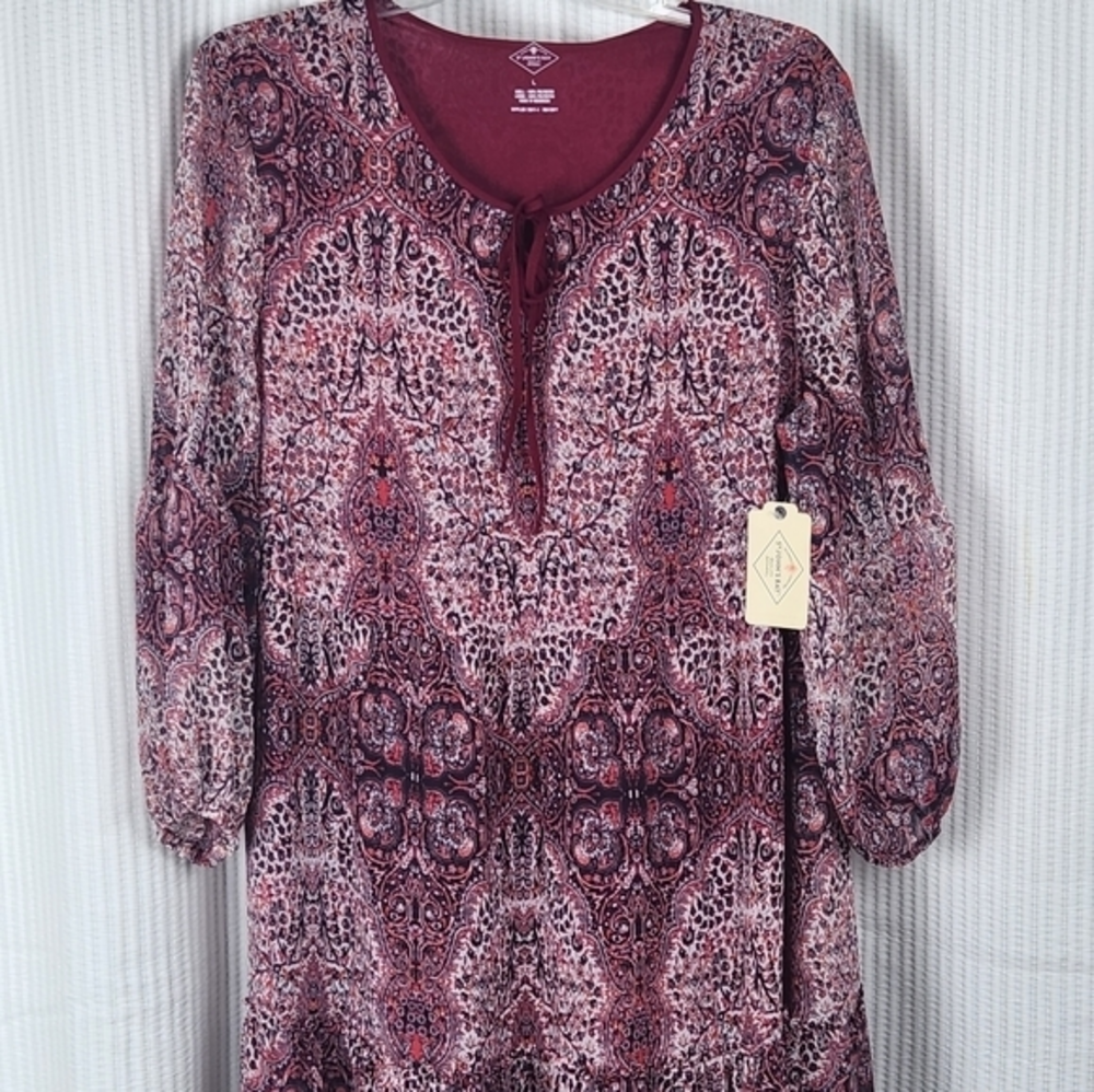 St. John's Bay NWT L Paisley Print‎ Cottagecore Sheer Boho Maxi Prairie Dress